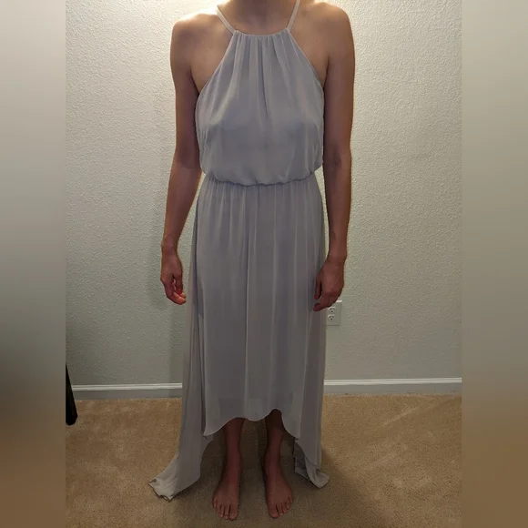 sachin and babi light blue dress Sweet Long Chiffon Halter Bridesmaid Dress TBQP366 main image 0